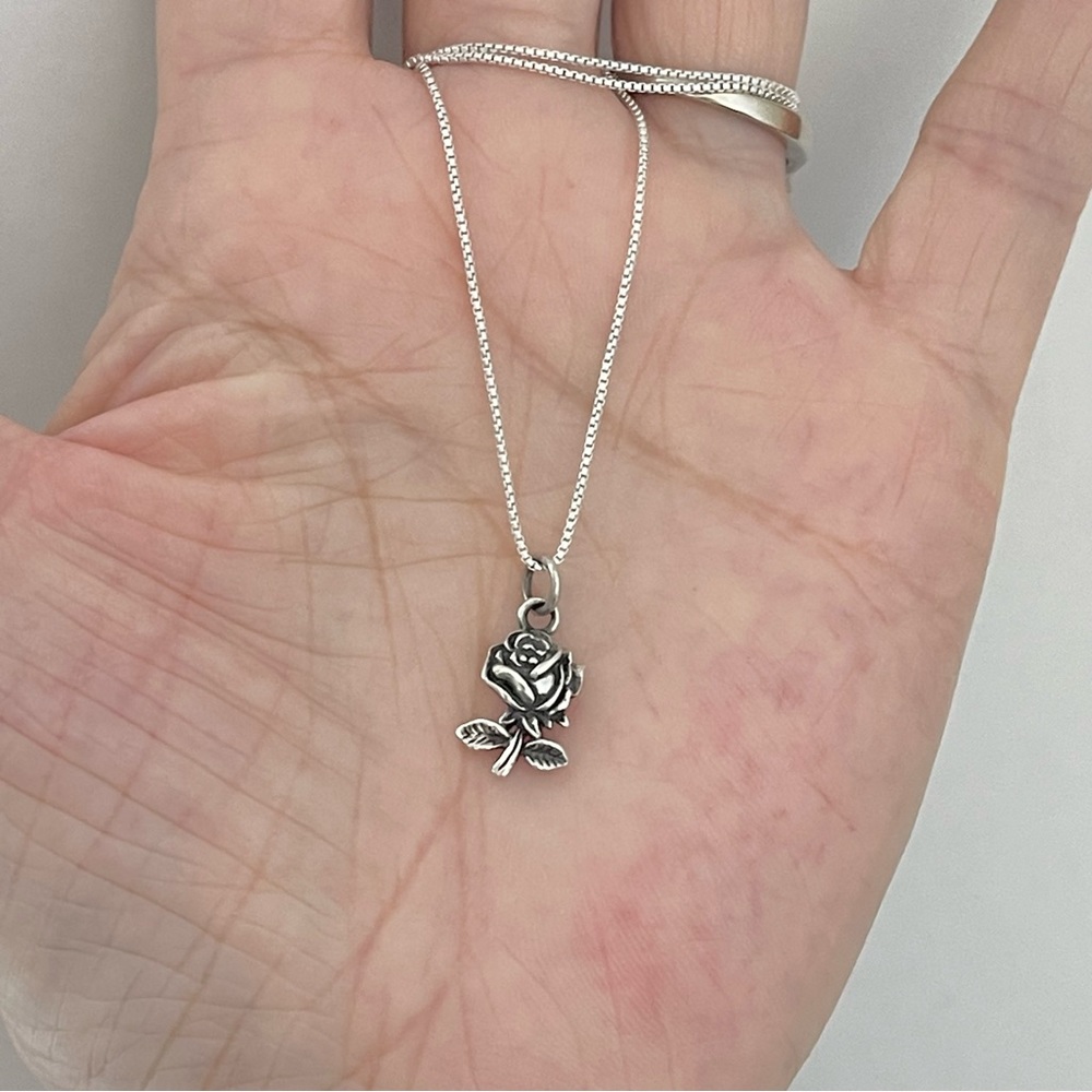 Sterling Silver Small Single Stem Rose Necklace, … - image 6